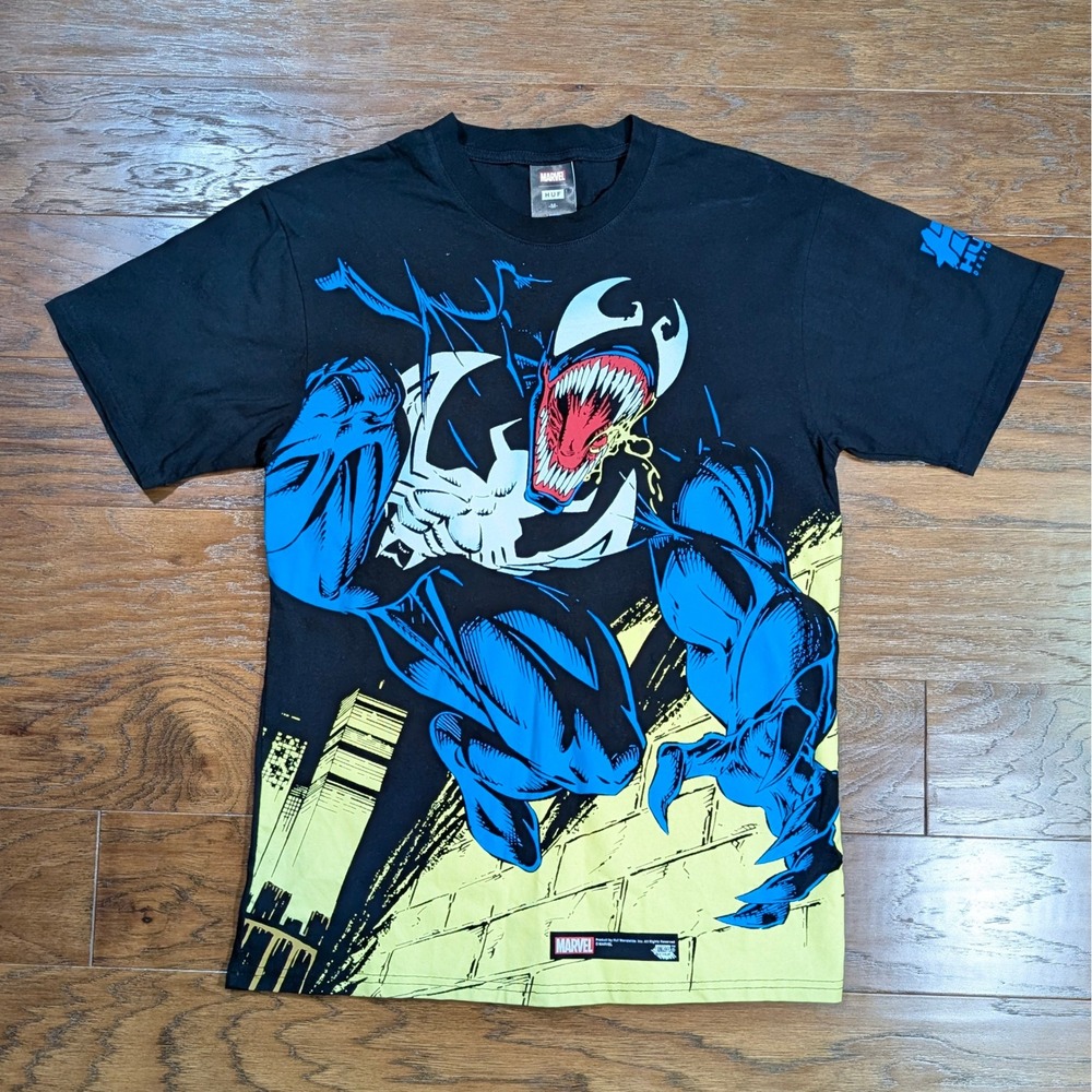 HUF x Marvel Venom T-Shirt Mens Medium 19x28 Black Comic Streetwear Tee
